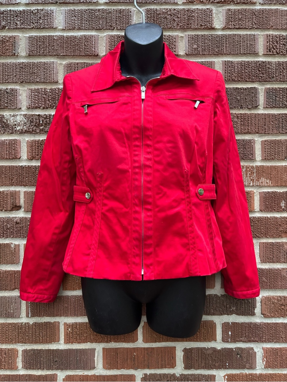 Jones New York Signature Woman Sz PM Red Jacket Stretch Pockets Cotton blend